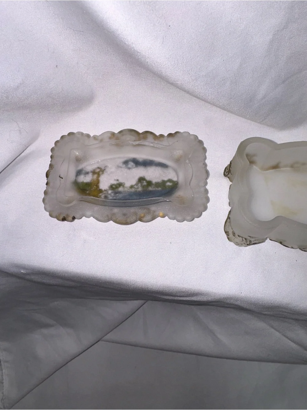 Antique hand painted glass dresser jar set